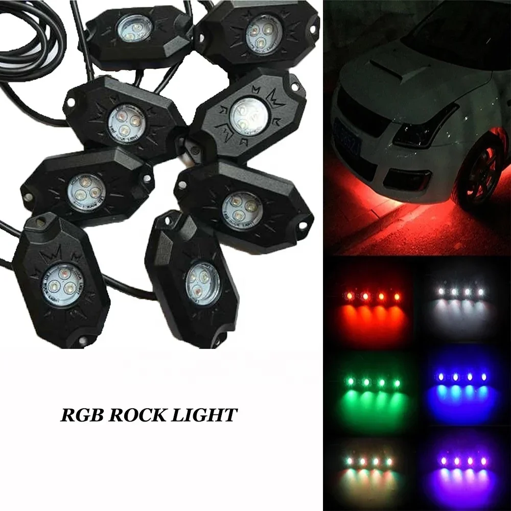 wireless APP RGB light 8 pods colorful led rock light for car accessories