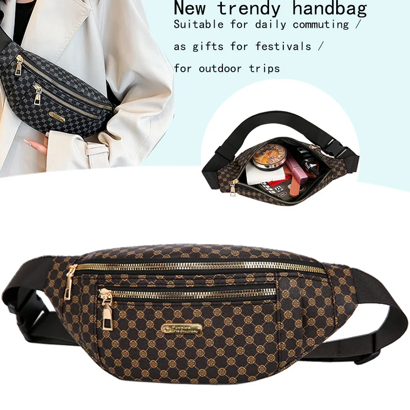 

Модная женская поясная сумка с разноцветным рисунком. Стильный дизайн для ежедневного использования. Универсальная практичная сумка с несколькими карманами.
