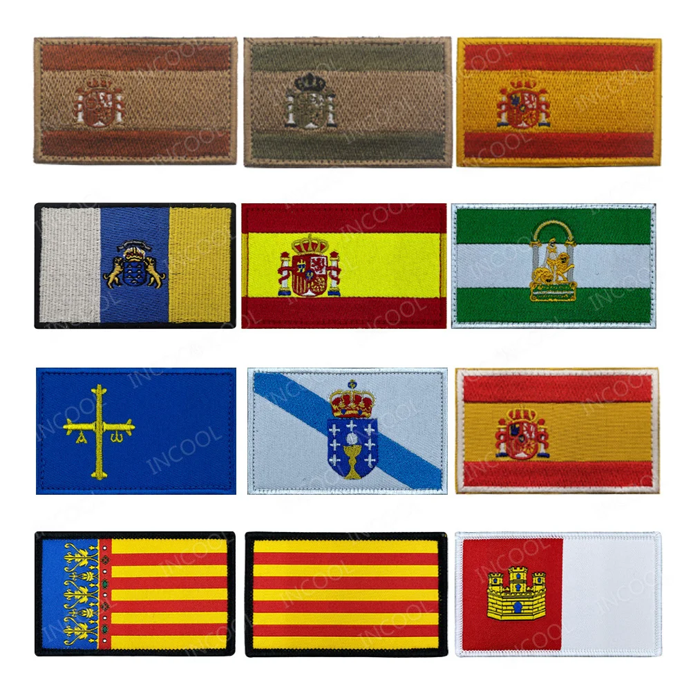 Astúrias espanholas Andaluzia Galice Valência Catalunha Islas Canárias Bandeira Bordado Patch Braçadeira Apliques Bandas da Espanha Emblemas
