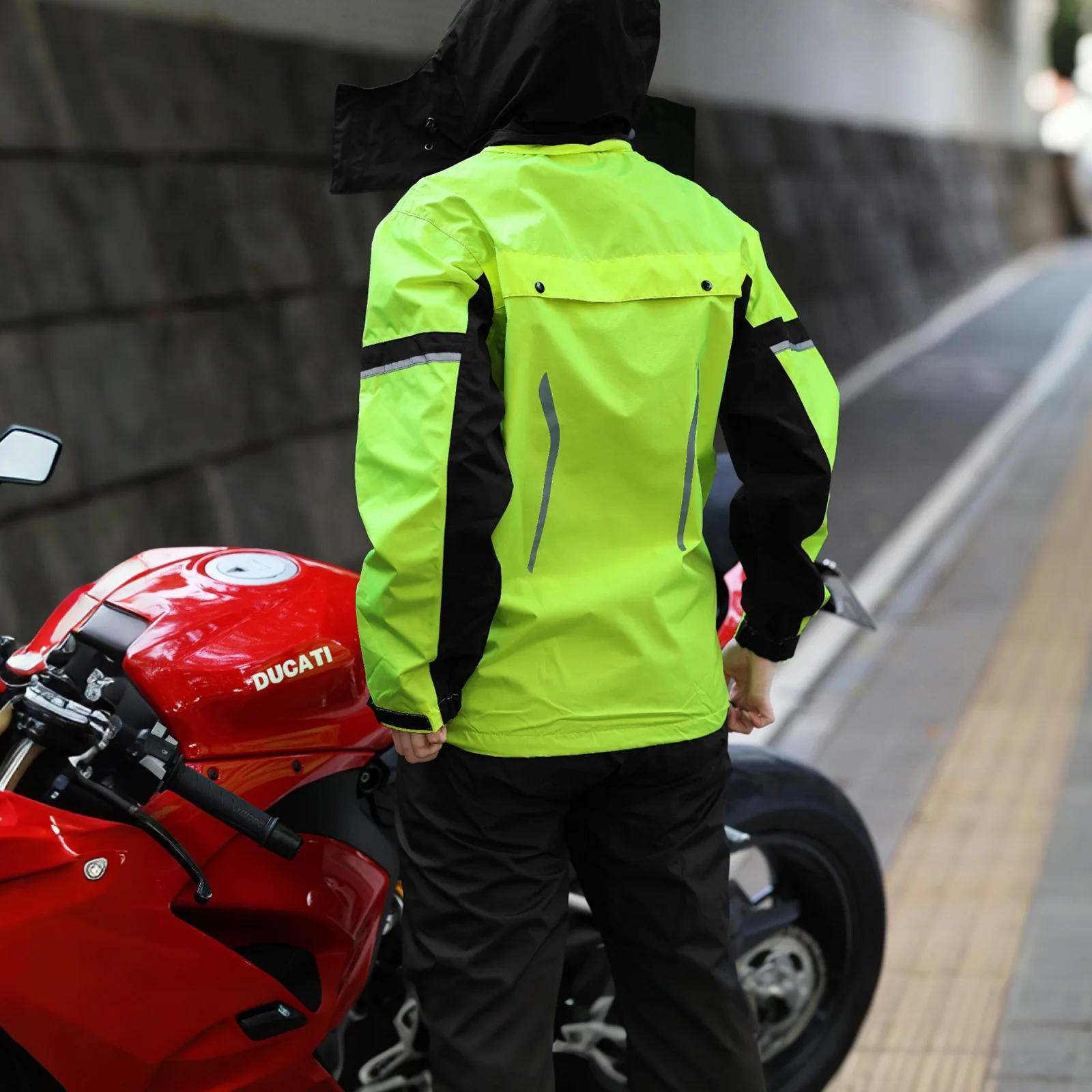 WOSAWE Men's Motorcycle Rain Suit Waterproof Thickened Plus Size Riding Jacket Pants Set Full Body Rain Gear