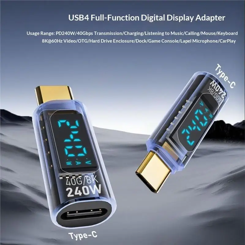 240W USB-C Power Meter Tester, LED Digital Display Voltage Current Wattage Detector Type-C Male to Female