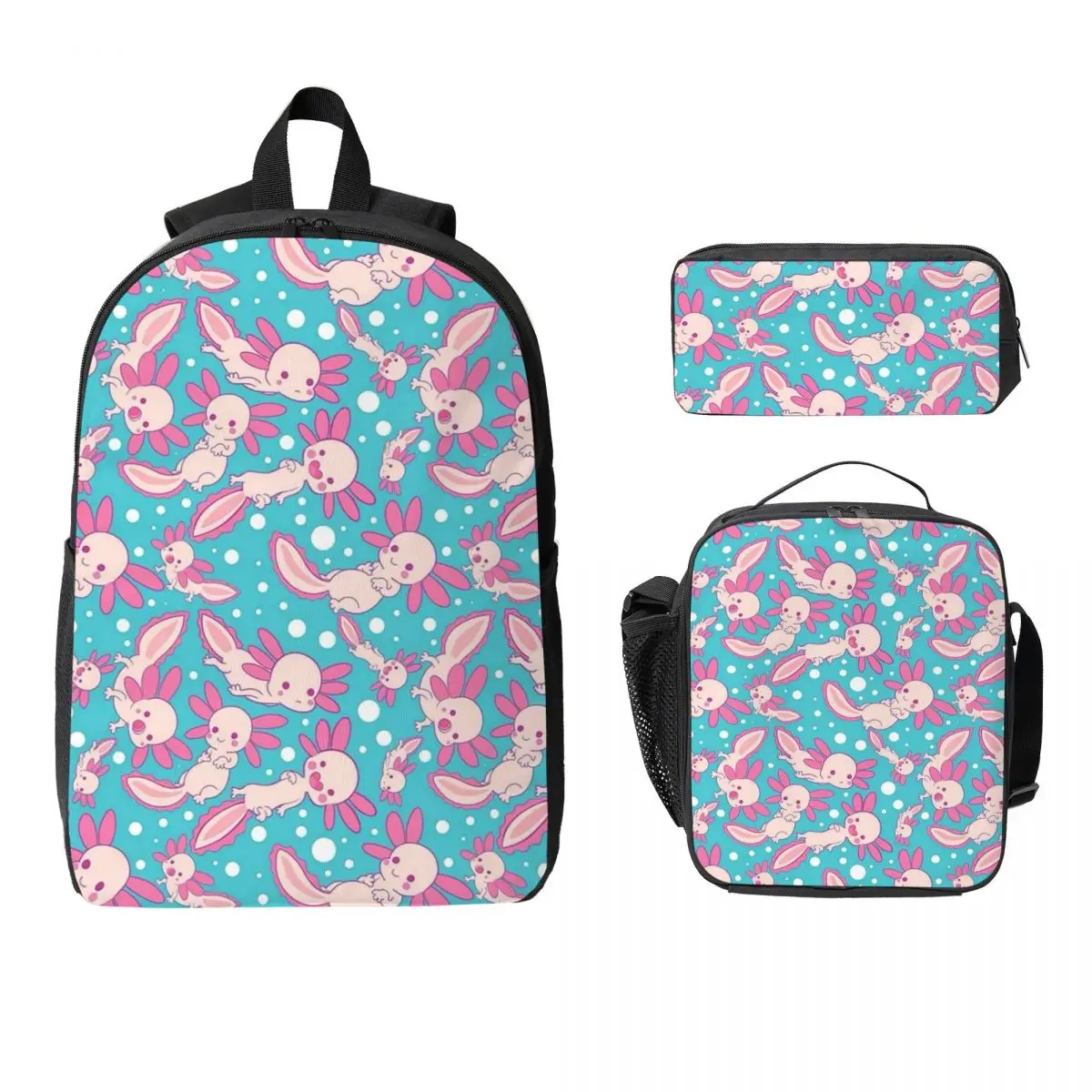 

Cute Axolotl (5) Backpack Student Boys Girls BookBag School Bag Laptop Shoulder Bags 3ps Insulated Lunch Bag Pencil Case