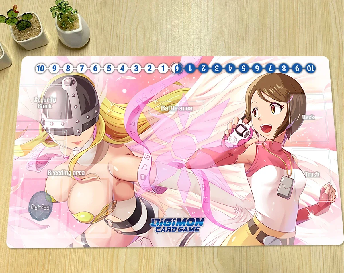 Digimon Playmat  Angewomon Yagami Hikari TCG CCG Board Game Trading Card Game Mat Gaming Mouse Pad Custom Rubber Desk Mat & Bag