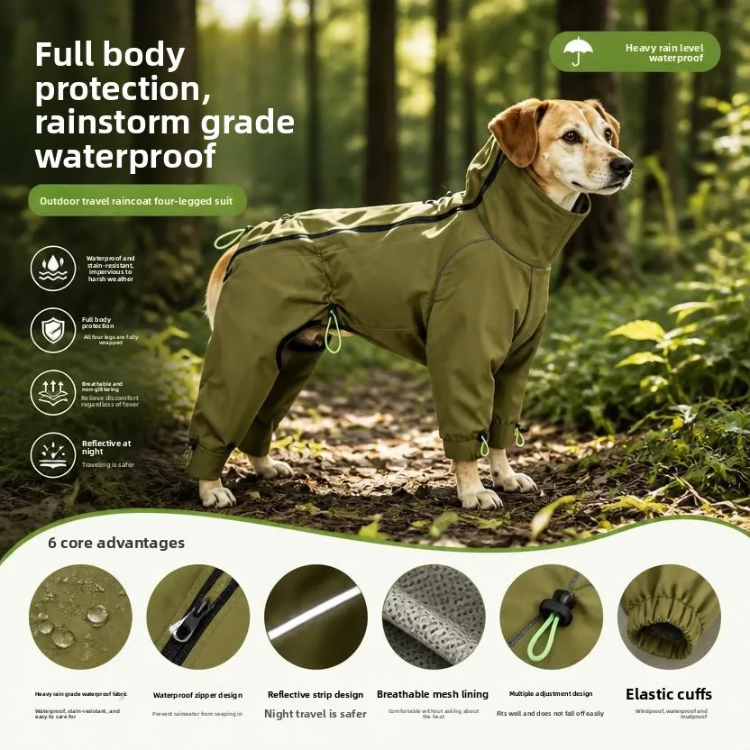 Waterproof 4-Leg Dog Jacket for Medium Large Dogs, Outdoor Windproof Pet Raincoat, Pet Accessory