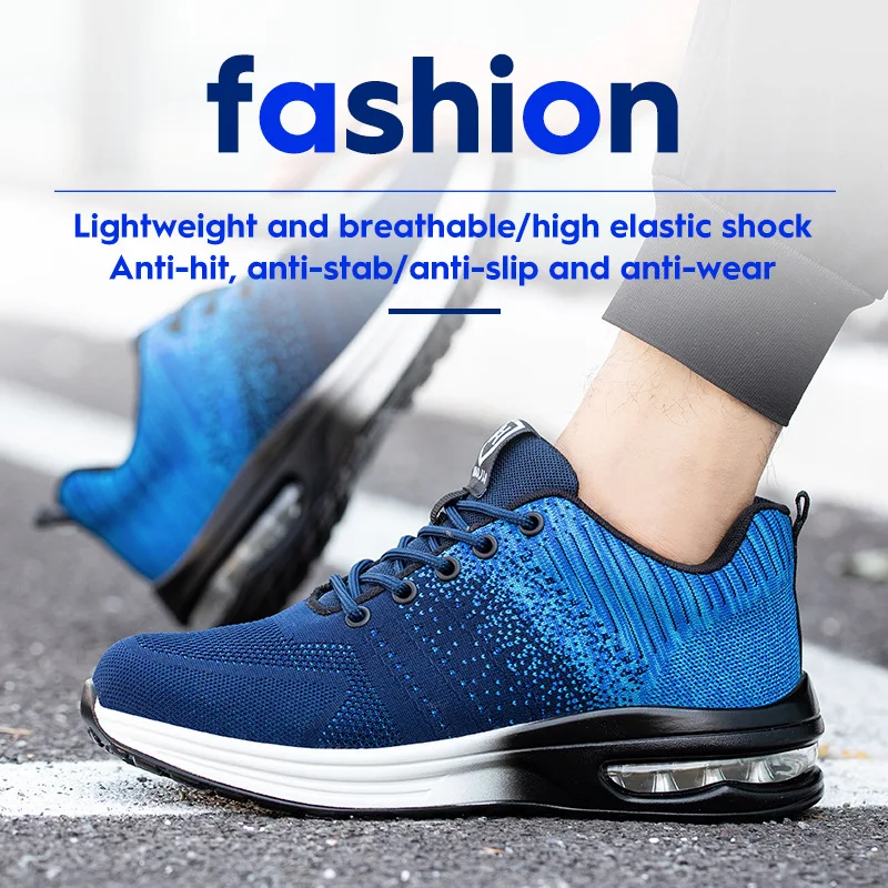 Fashion Men Women Steel Toe Puncture-proof Unisex Safety Casual Work Shoes Outdoor Sneakers Breathable Mesh Boots