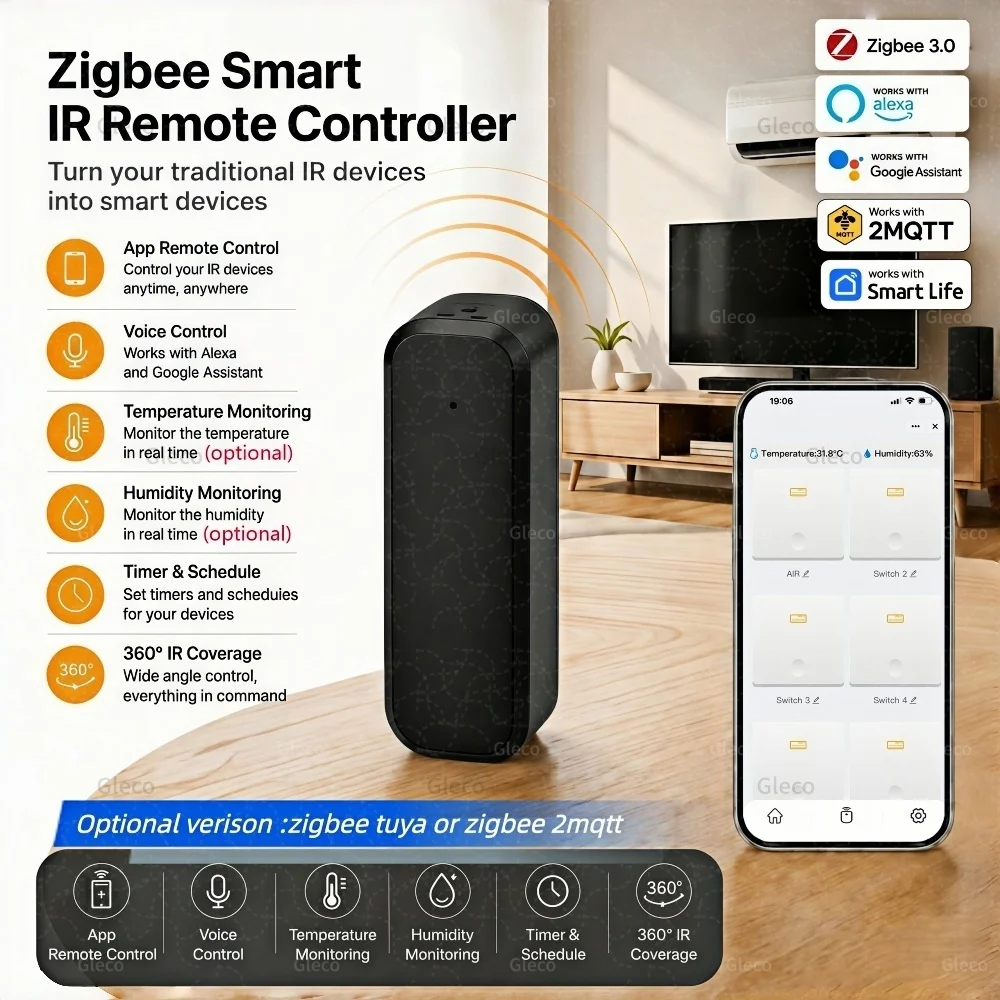 

Zigbee IR Remote Control Universal Infrared Controller With Temperature Humidity Sensor For TUYA Smart Life Zigbee2mqtt Gateway