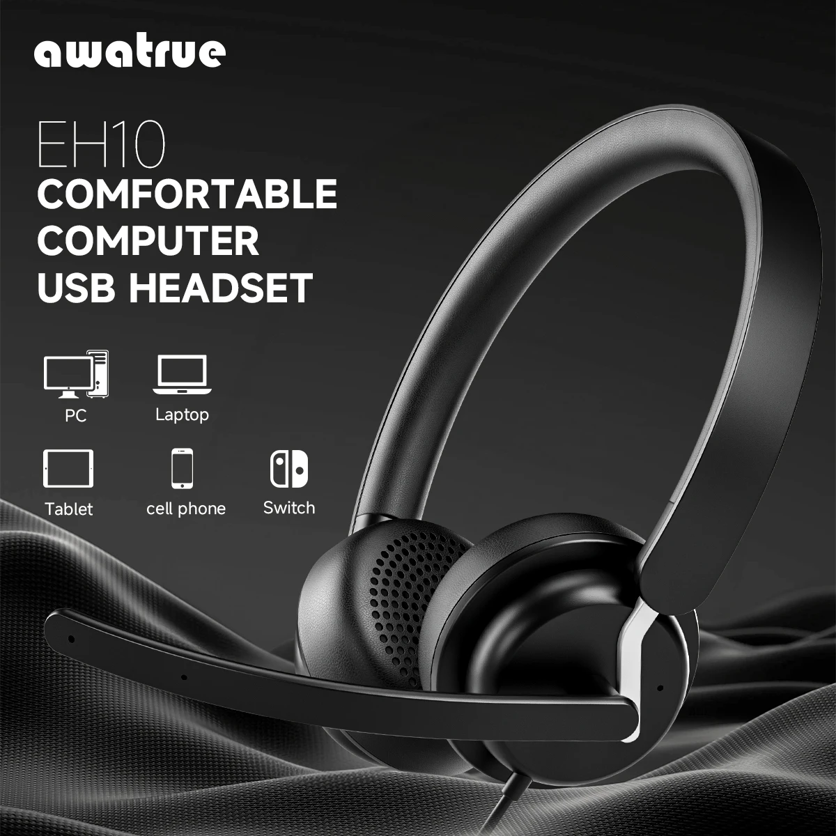 

Компьютерная USB-гарнитура Awatrue для работы с микрофоном с шумоподавлением, линейным управлением отключения звука, проводная гарнитура для офиса/центра вызова/комнаты