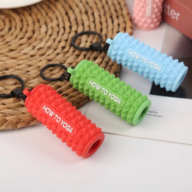 Finger Massage Mini Foam Roller Keyring Silicone Sports Style Foam Roller Shaped Keichain Trinket Anti-Lost How To Yoga Keychain