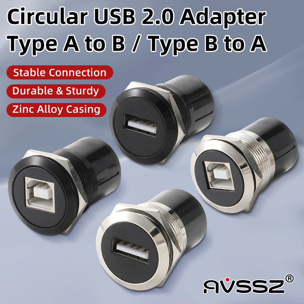 Image of AVSSZ Metall-Rundsteckmodul USB 2.0 3.0 Typ A zu Typ B Hochgeschwindigkeits-Datenkabel Computer-Kamera-Drucker Verlängerungskabel-Adapter