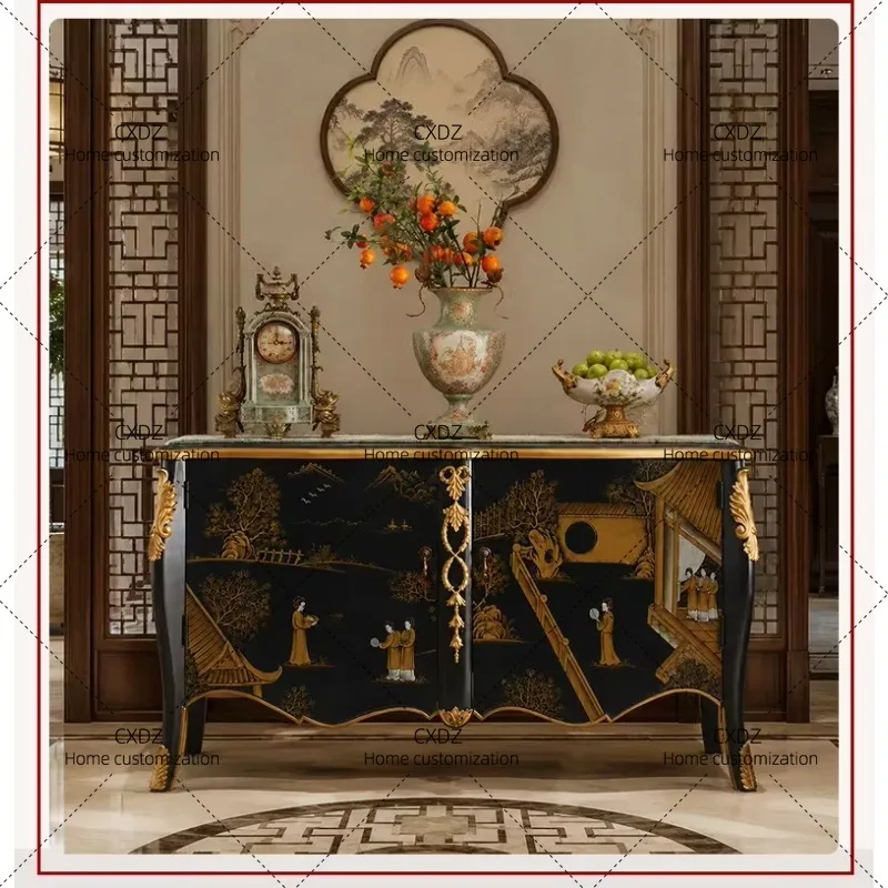 XX Chinese style door cabinet living room solid wood painted storage side cabinet neoclassical storage decorative cabin