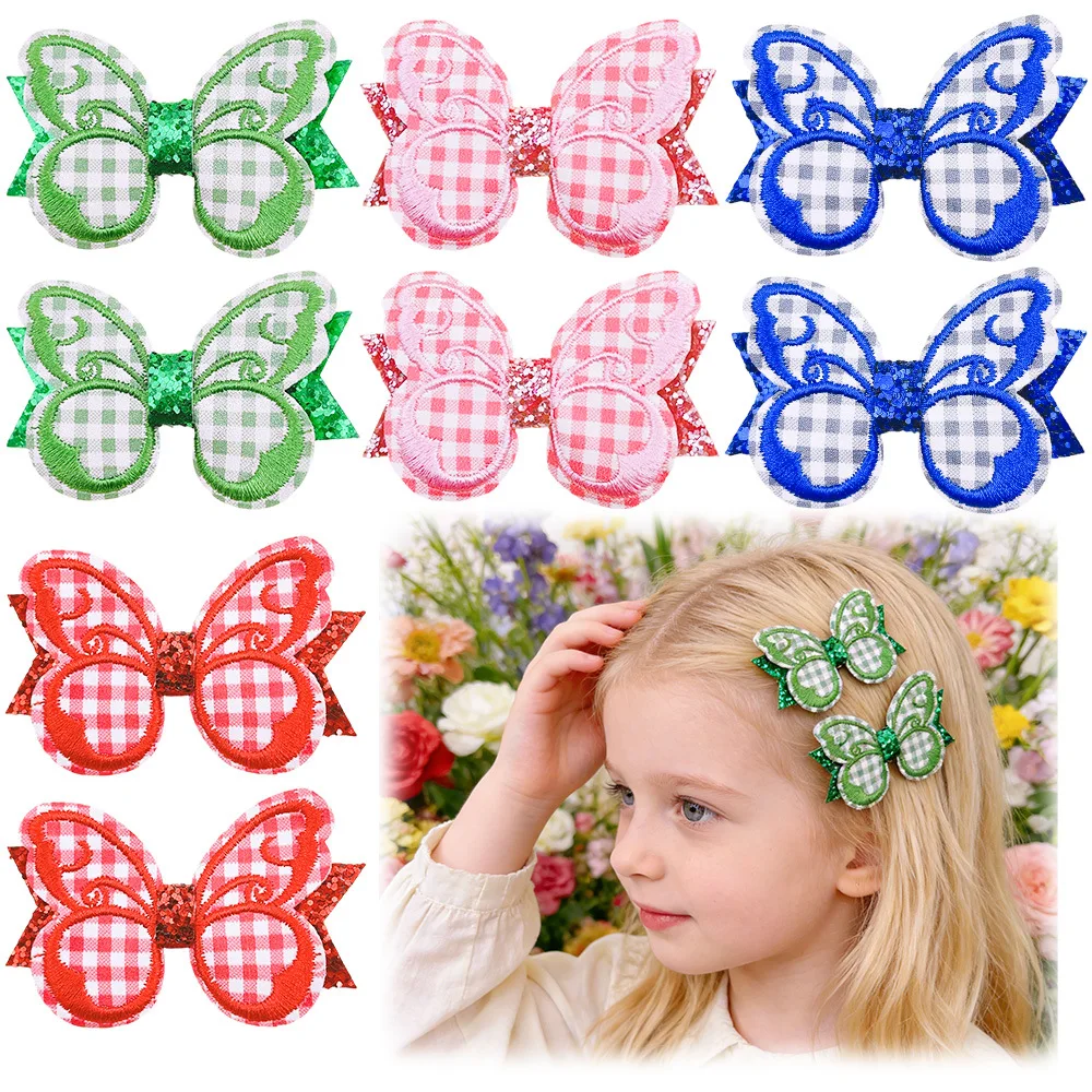 

36pcs Cotton Plaid Bow Hair Clips 2.7 Inch Checkered Embroidery Butterfly Barrettes for Baby Girls Kids Bulk Hair Accessories