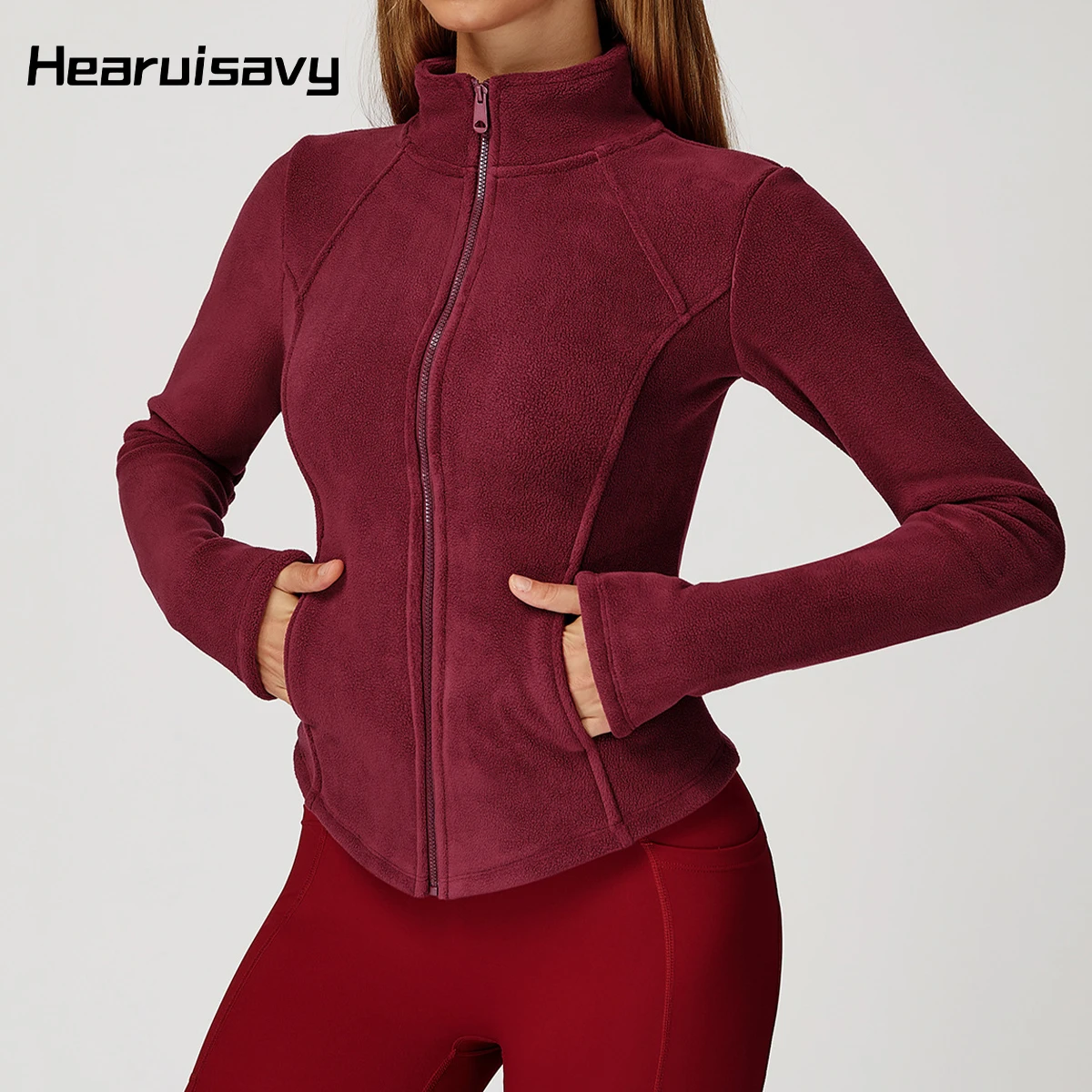 

Hearuisavy Fall/Winter Fleece Sports Jacket Long Sleeve Sportswear Gym Elegant Luxury Thickened Thermal Coat With Pockets Female