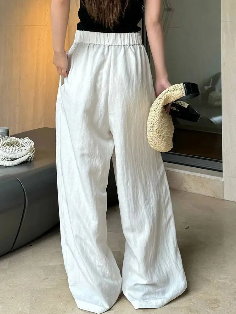 

Elastic Waist White High Linen Pleated Long Elegant Wide Leg Pants New Trousers Women Fashion Spring Summer 2026 1DHYNCQ