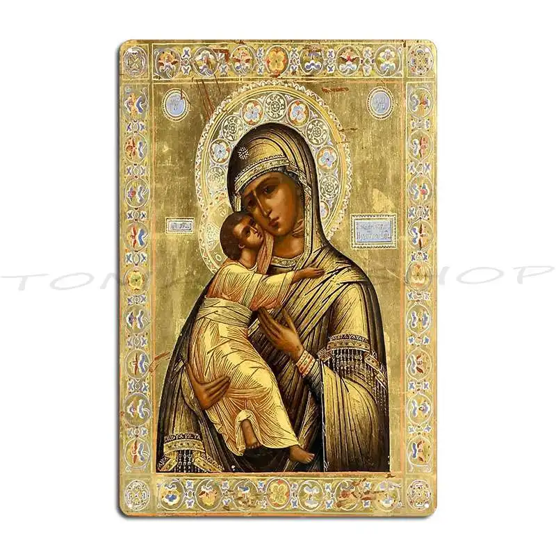 Letrero Metálico Decorativo de Pared con Icono Antiguo Ruso de la Virgen María Teotoca de Vladimir, Placa Decorativa para Garaje, Póster de Lata