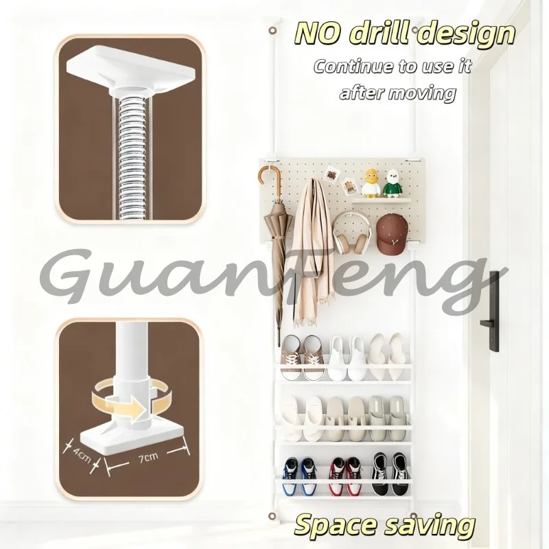 No-Drilling Behind Door Shoe Rack, Thin Narrow Adjustable Metal Storage Rack, Over Door Shoe Organizer for Entryway