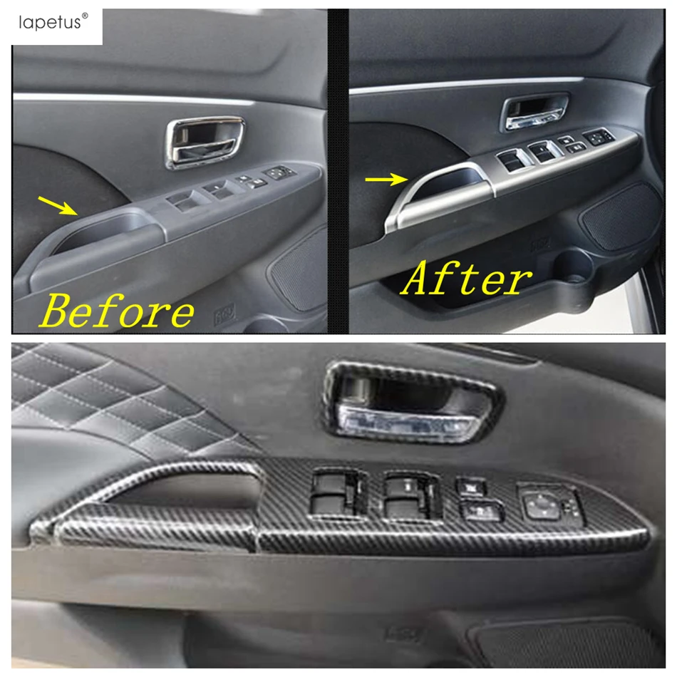 For Mitsubishi ASX 2014 - 2021 Door Armrest Window Lift Switch Button Panel Cover Trim Carbon Fiber / Matte Accessories Interior