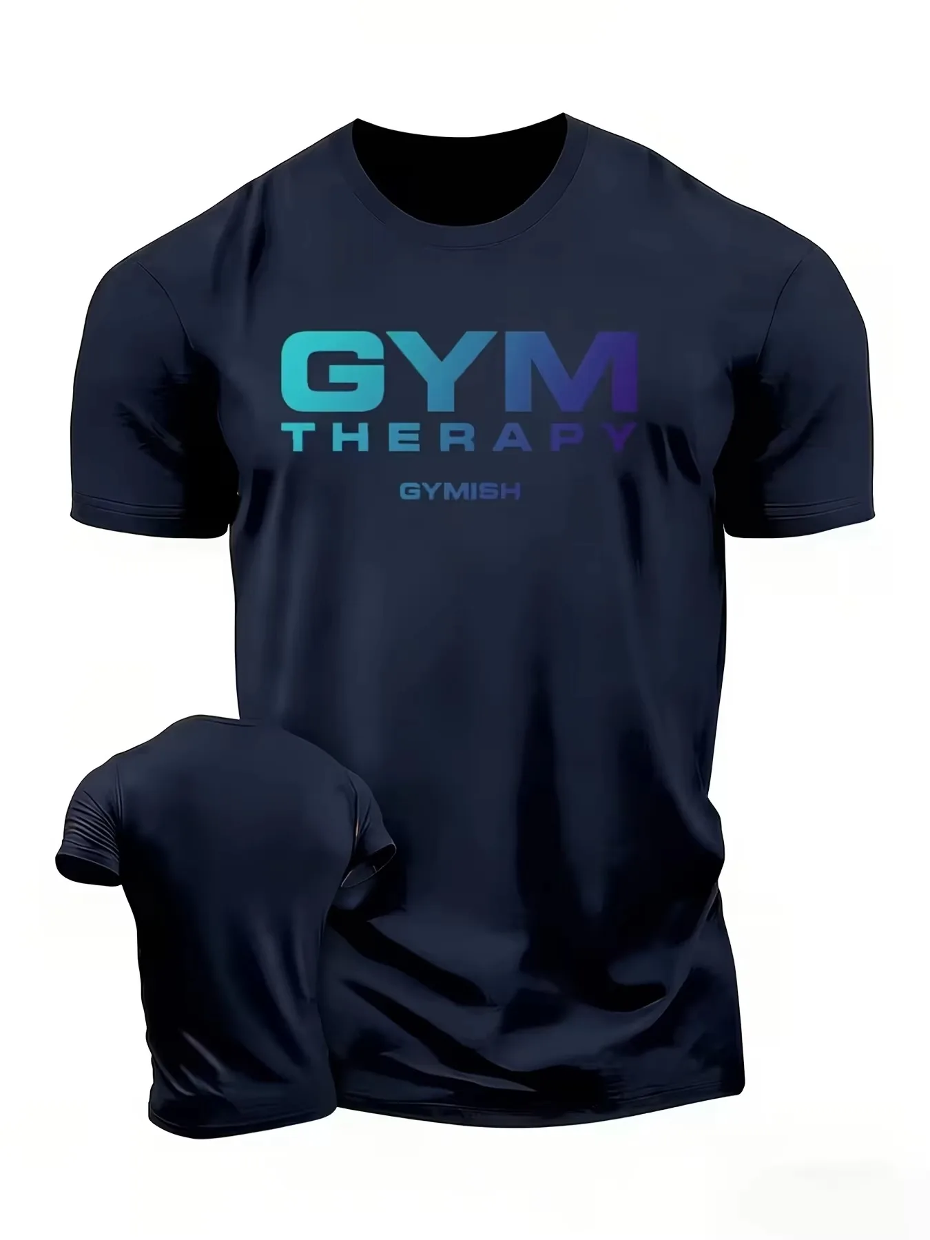 2026 New Sport Family Matching Oversized Unisex T Shirt Gym Therapy Gradient Text Chest Print Fitness Streetwear Cotton Top