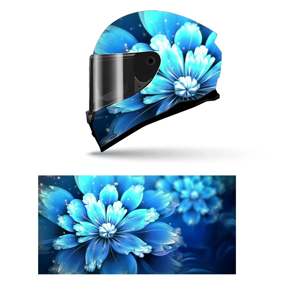 

Синие цветы с украшениями, полная наклейка на шлем, мотоциклетный шлем, гоночная графическая наклейка, виниловая пленка, декор для шлема, наклейка