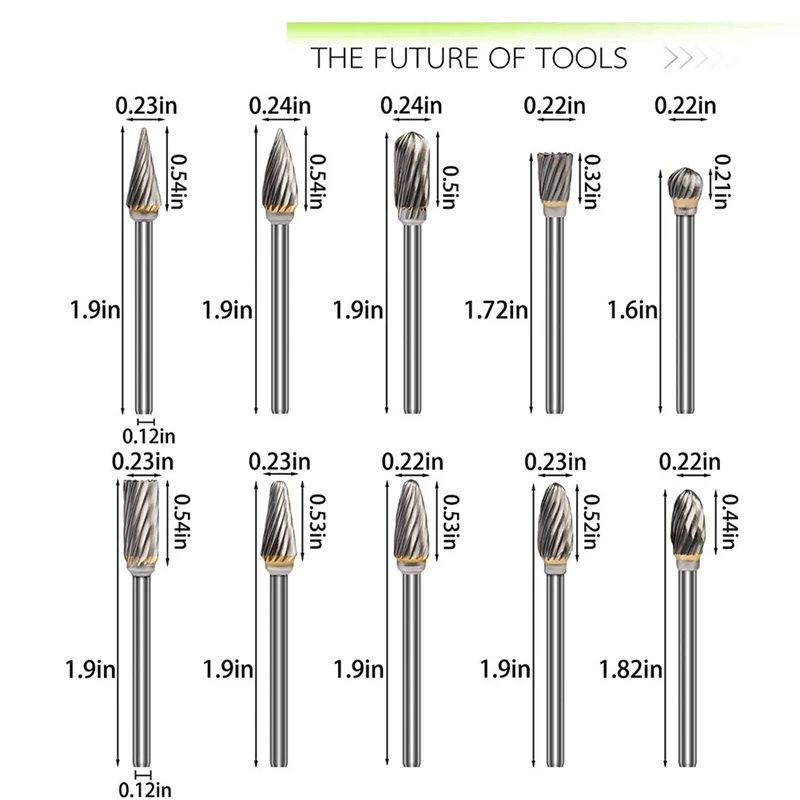 1/8 Shank Tungsten Carbide Burr Set Diamond Files,For Dremel Rotary Drill Air Die Grinder, For Metal Polishing,Wood