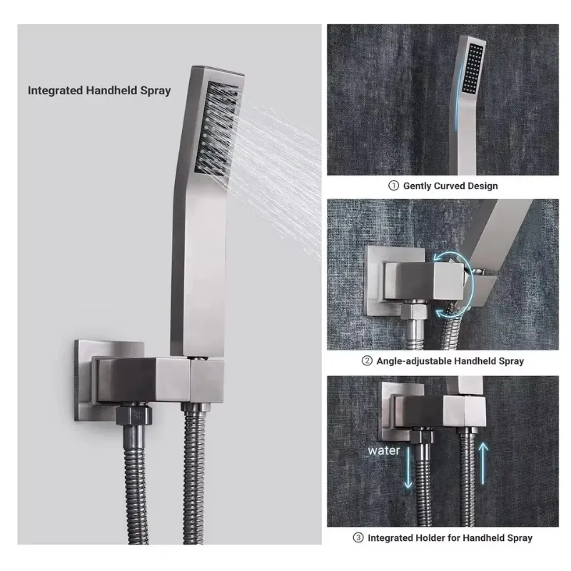 Handheld Sprayer and 10inches Rainfall Shower Brushed Nickel Rain Shower System With Tub Spout