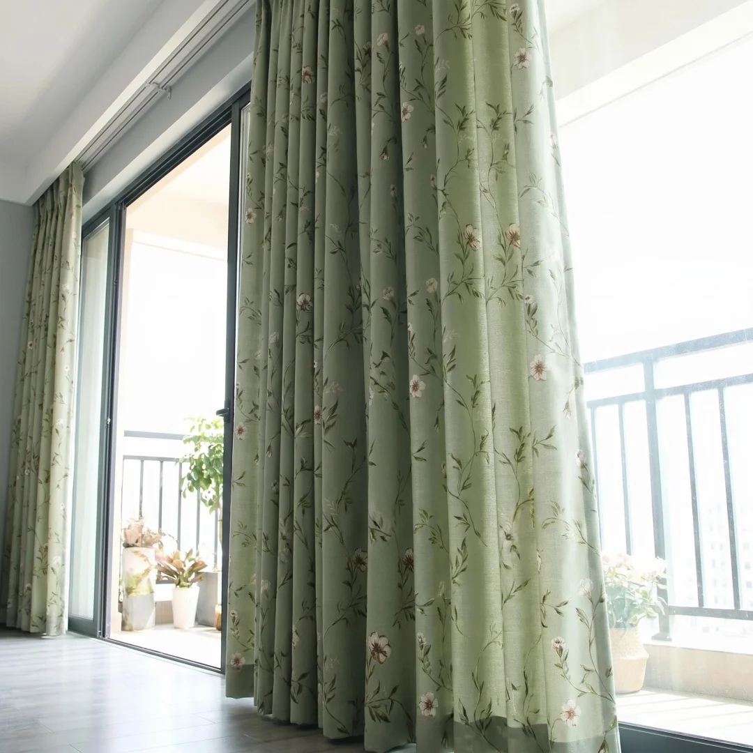 

American rural style cotton and linen printing semi-shading bedroom living room finished curtain cloth window screen