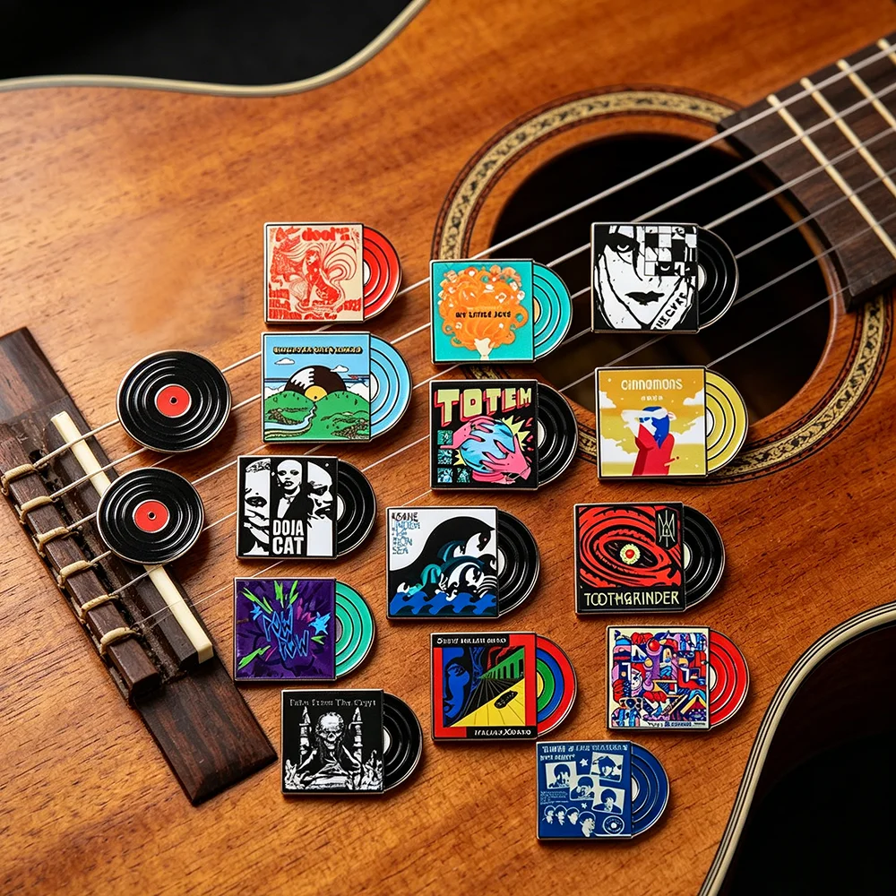 Retro Music-Themed Pins Classic Rock And Pop Vinyl Album Cover Badges Perfect For Backpacks And Clothing Gift For Music Lovers