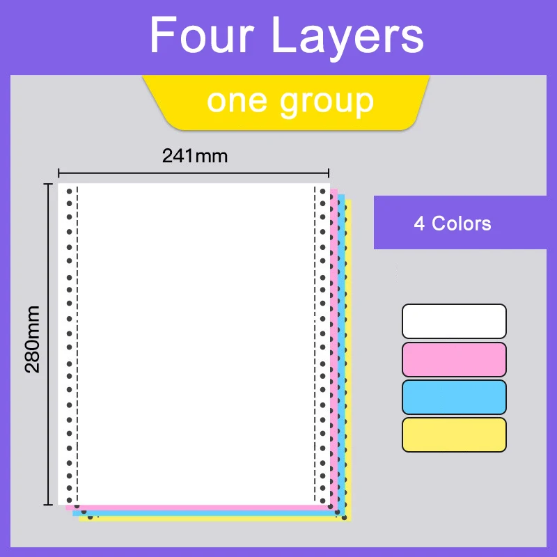 MQQ 4L/1G Computer Form Carbonless Printing Paper For Dot Matrix Printer 1000 Sheets 4 Layers One Column (One Group) Per Sheet