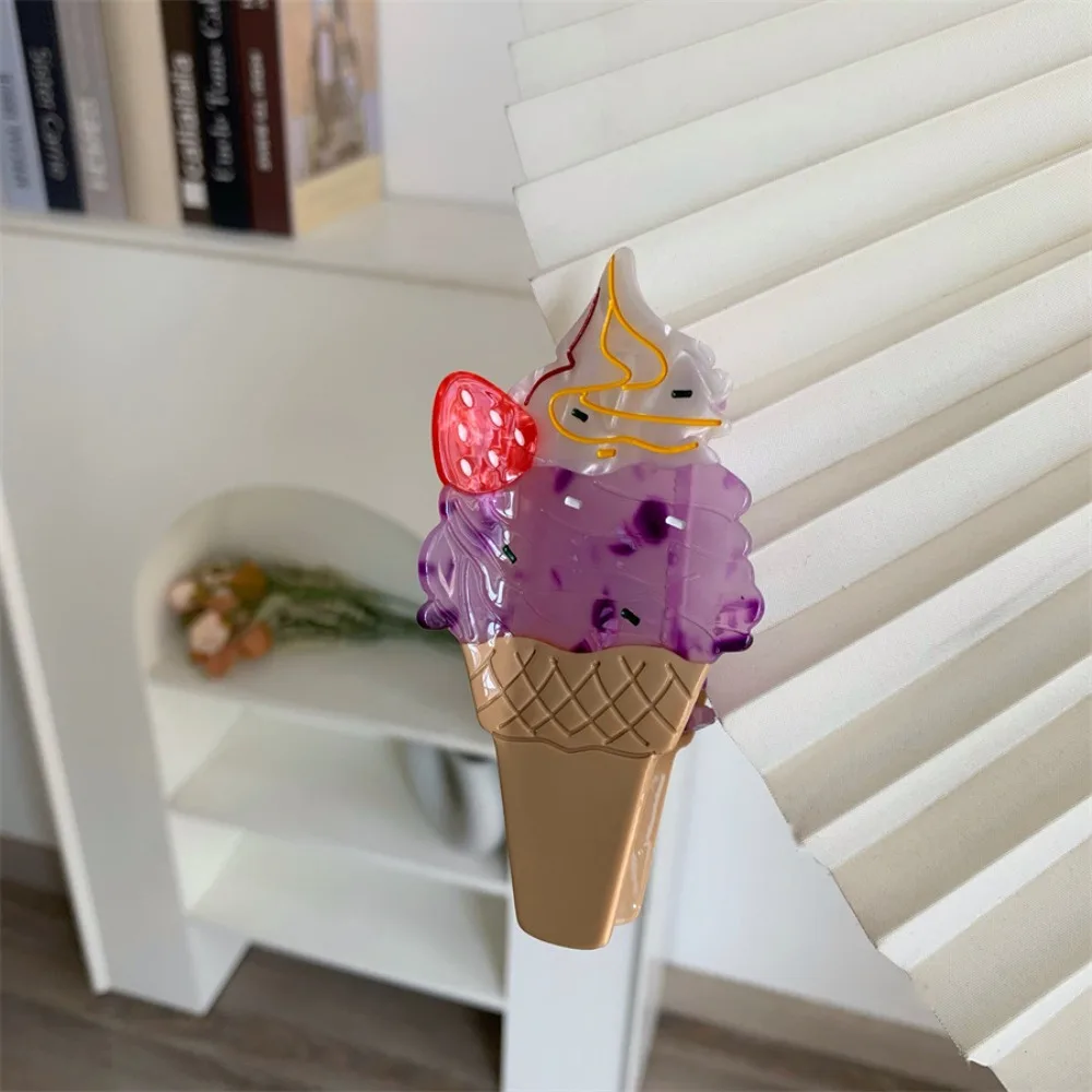 

Sweet Strawberry Fruit Cone Hair Claw Popsicle Hairpin Ice Cream Hair Claw Headwear Watermelon Acetic Acid Shark Grab Female