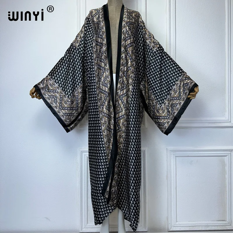 WINYI Africa boho print Kimonos long dresses for woman Cardigans beach outfits kaftan beach cover up evening dress maxi coat