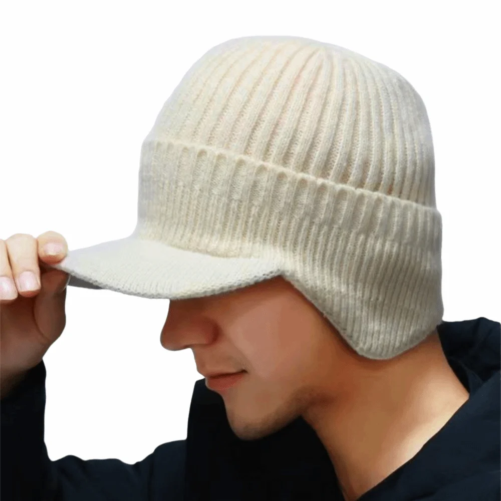 

Cover Head Thickened Ear Protector Cap Windproof Solid Color Baseball Knitted Cap Coldproof Warm Knitted Peaked Hat Men