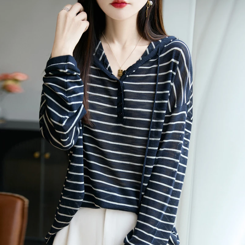 

2025 New Women's Cashmere Sweater Autumn/Winter Women's Striped Sweater Loose Hoodie Street Top Women's Pullover Knitted Cashmer