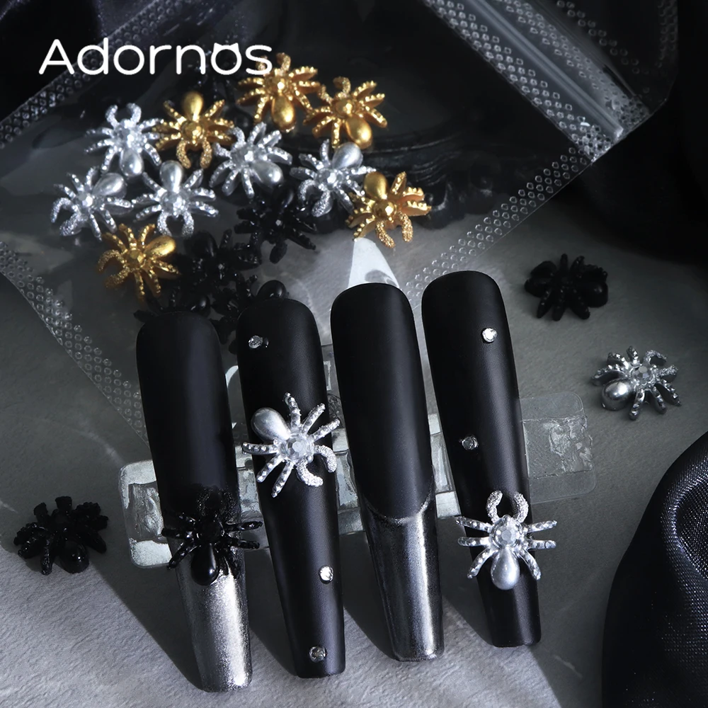 15 pezzi di ciondoli creativi per nail art ragno 3D nero dorato argenteo design ragno serie Halloween accessori per decorazioni per unghie fai da te