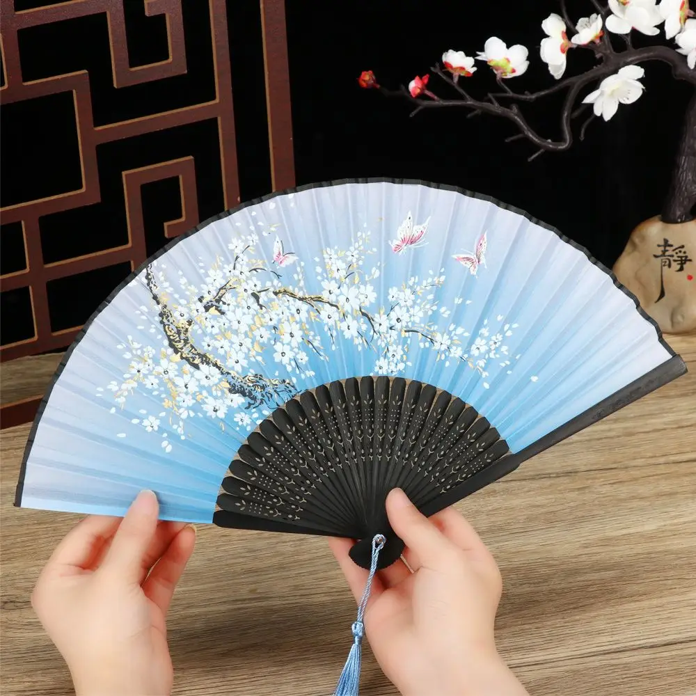 Craft Flower Pattern Desktop Ornaments Elegent Bamboo Folding Fan Dance Performance Props Chinese Style Painting Handheld Fan