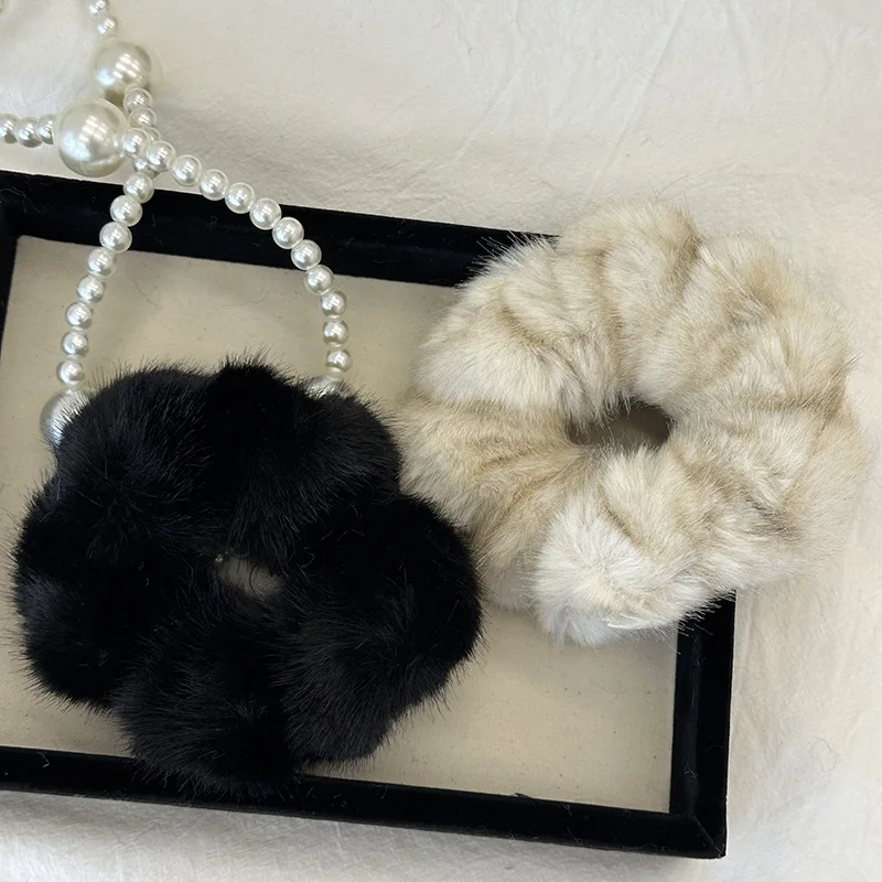 korean Luxury Plush Scrunchie For Women Elastic Furry Hair Tie Girls black Soft hair bands big fuzzy crunchy for hair accessorie