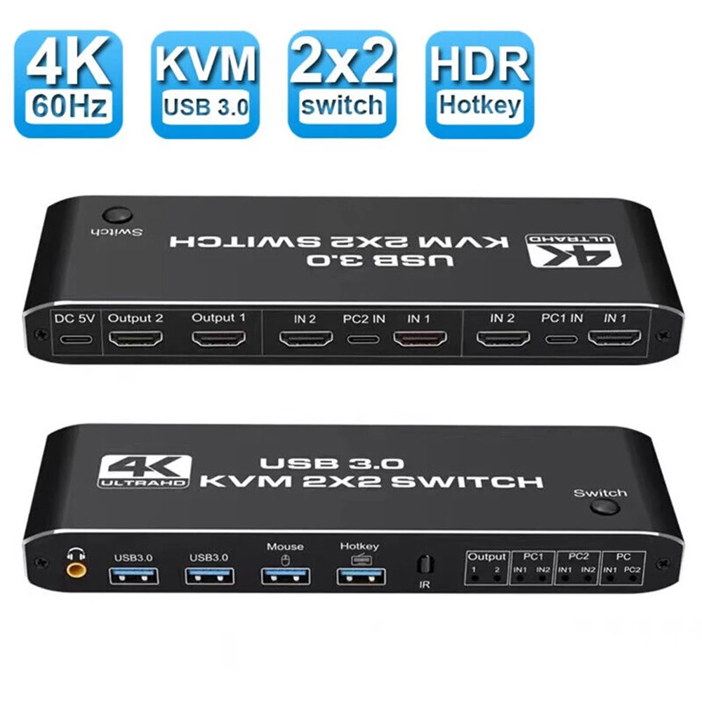 2x2 HDMI przełącznik KVM 4K 60Hz podwójny Monitor KVM HDMI rozszerzony wyświetlacz USB przełącznik KVM er 2 w 2 na 2 komputery udostępniają 2