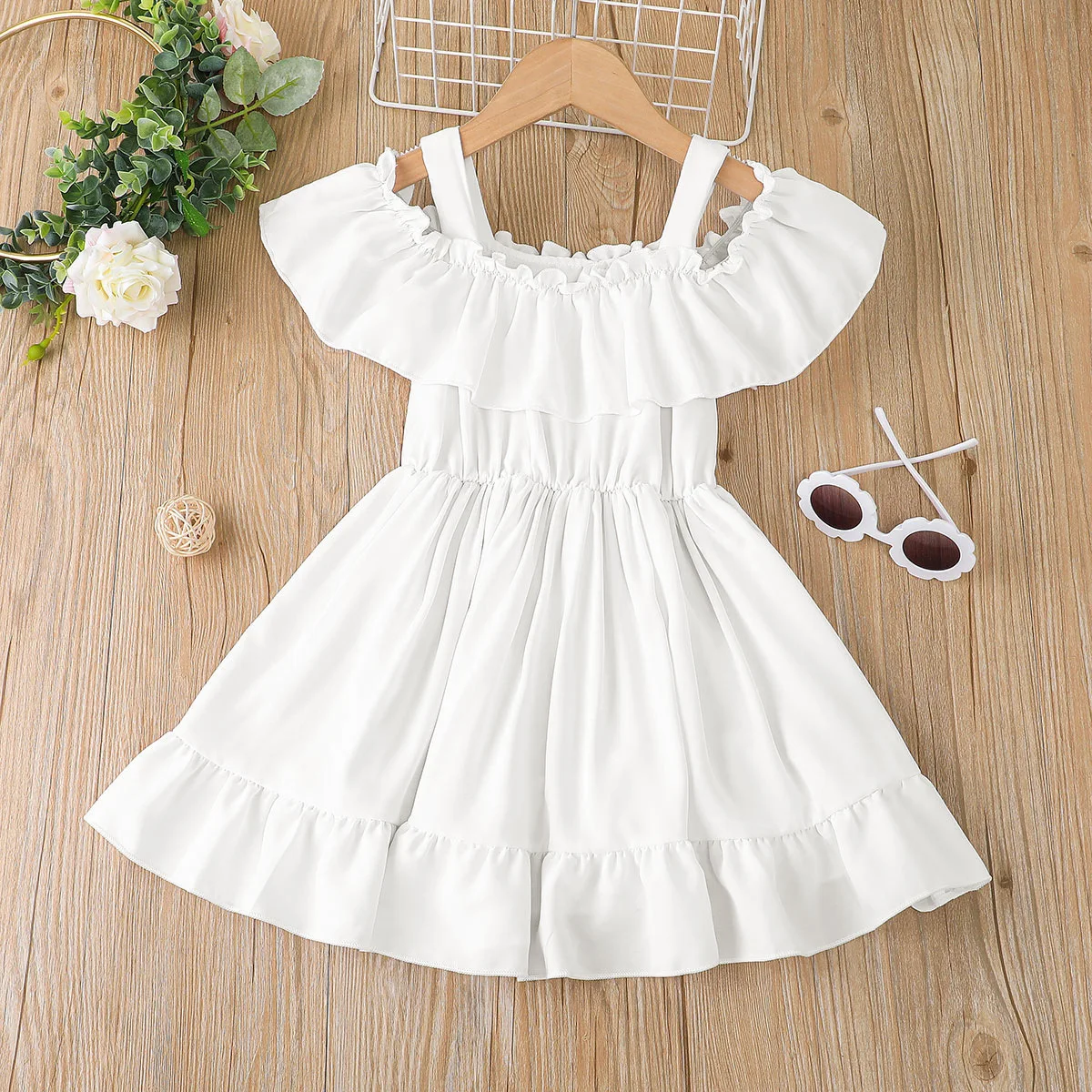 

Newborn Summer Girl Princess Dress Casual Children Costume Toddler Baby Girl Solid Color Halter off-the-shoulder Girls Clothes