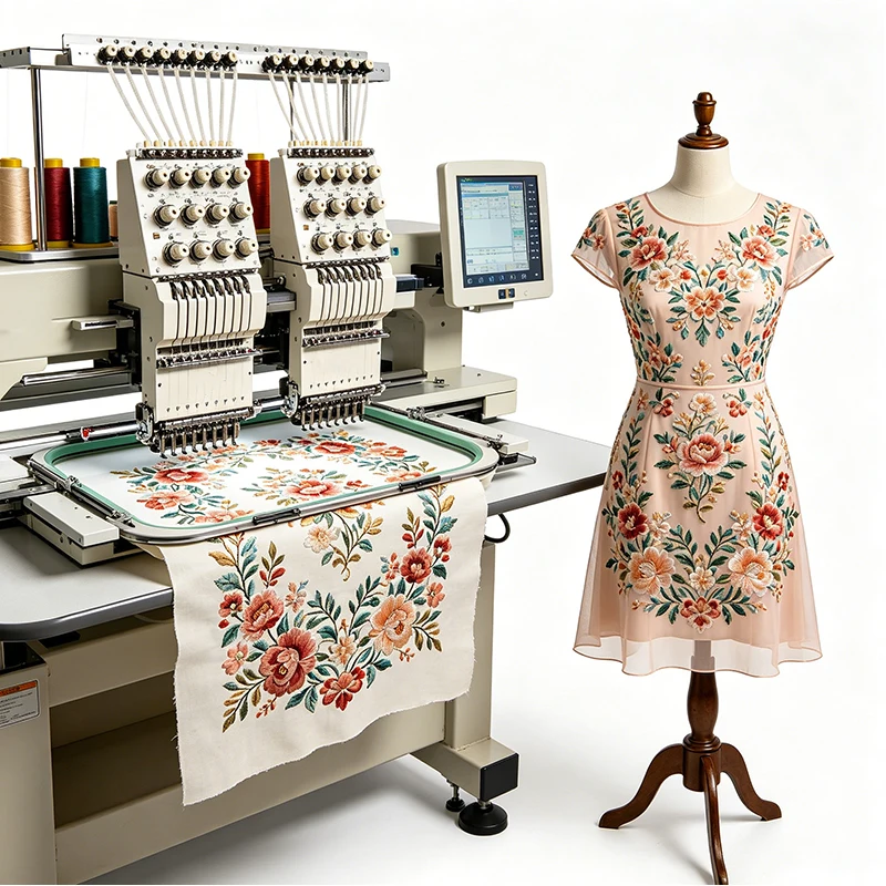 12 Needle Double Head Digital Embroidery Machine For Uniforms Aprons Hats Small Garment Factory Batch Clothing Custom Production