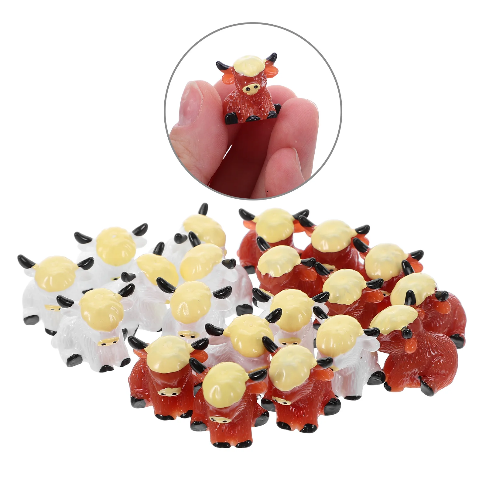 

20Pcs Mini Resin Highland Cow Small Handmade Animal Sculptures for Fairy Garden Desktop Resin Craft Decoration