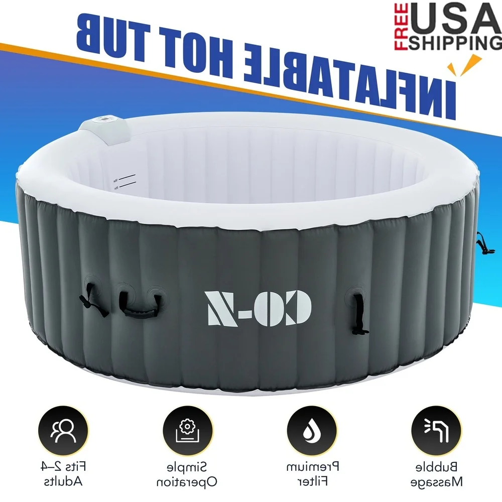

6ft Inflatable Hot Tub 2-4 Adults Portable Spa with 120 Bubble Jets Heating Cover and Filter Cartridges Outdoor Use