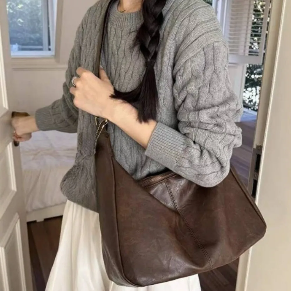 

Casual Square Boston Crossbody Bag Y2k Hobo Leather Shoulder Bag Large Capacity Solid Color Women Handbag Daily