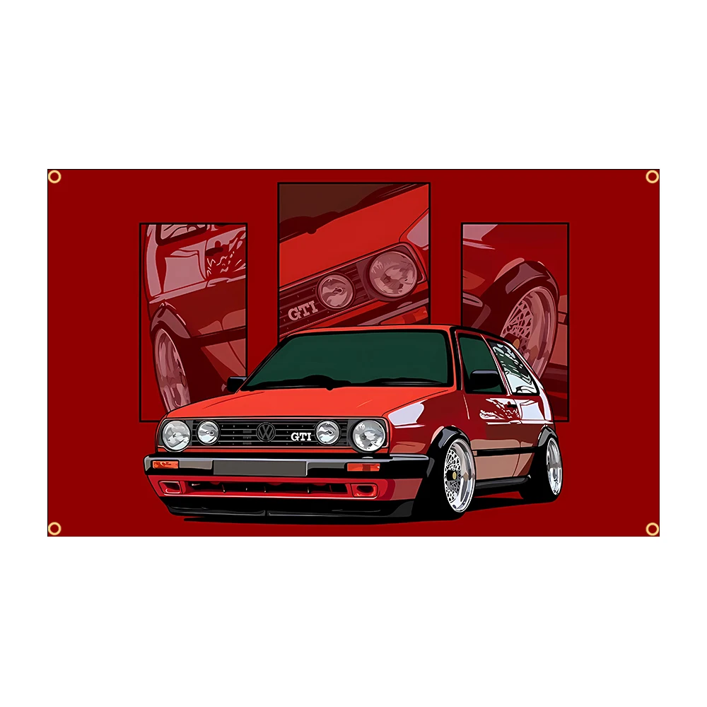 Rote Sportwagenflagge – klassisches Hatchback-Design im Racing-Stil für Garage, Schlafzimmer oder Raumdekoration (90 x 150 cm)