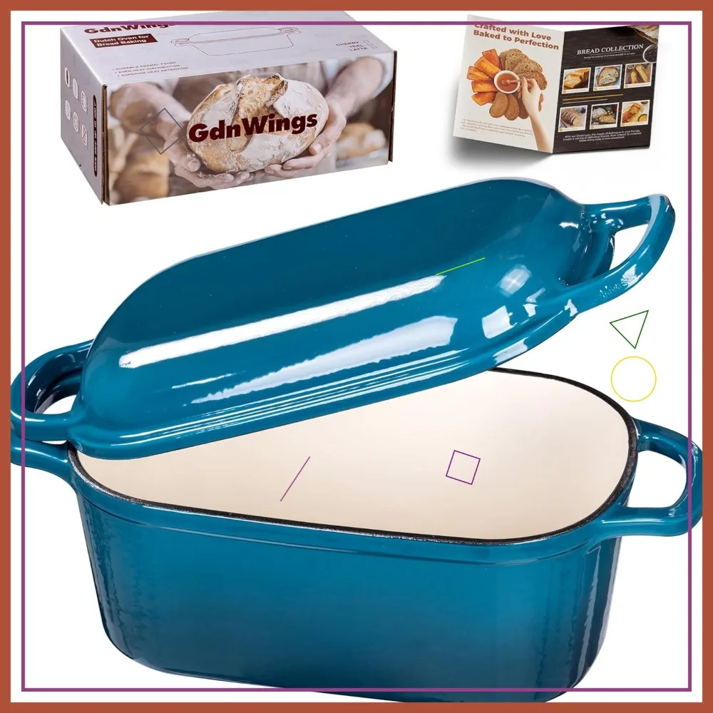 

4.6 Quart Oval Dutch Oven for Sourdough Bread Baking, Enameled Cast Iron Bread Pan with Lid, Teal
