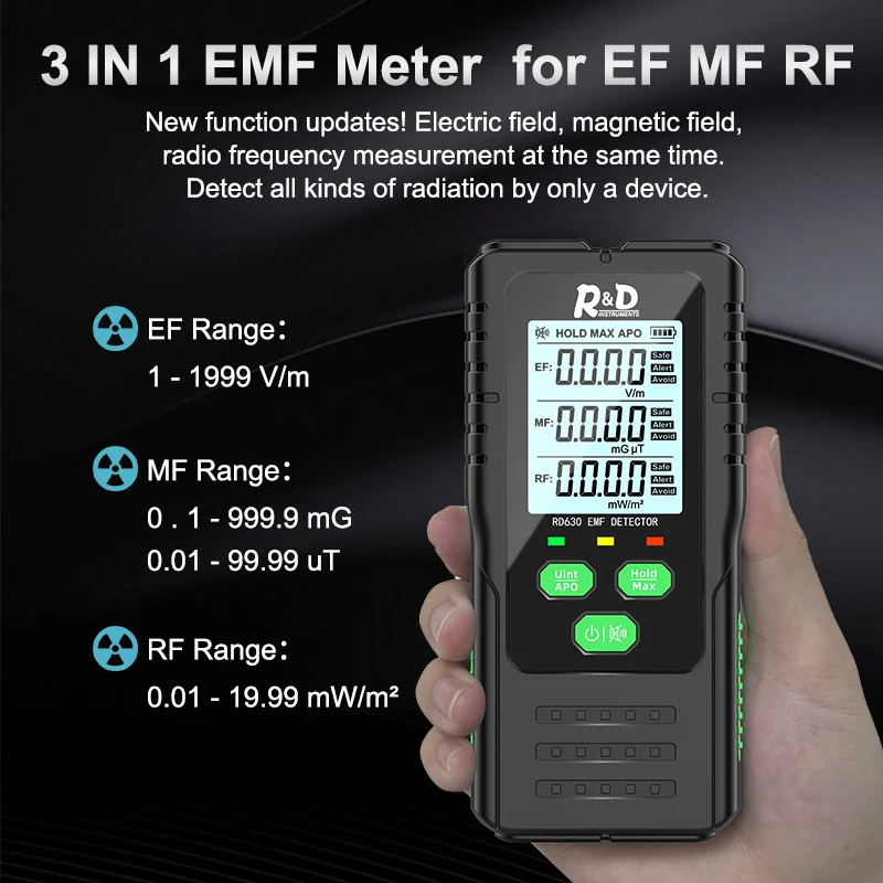 R & D RD630 Detector de radiación de campo electromagnético probador medidor EMF medidor de advertencia de radiofrecuencia portátil multifuncional