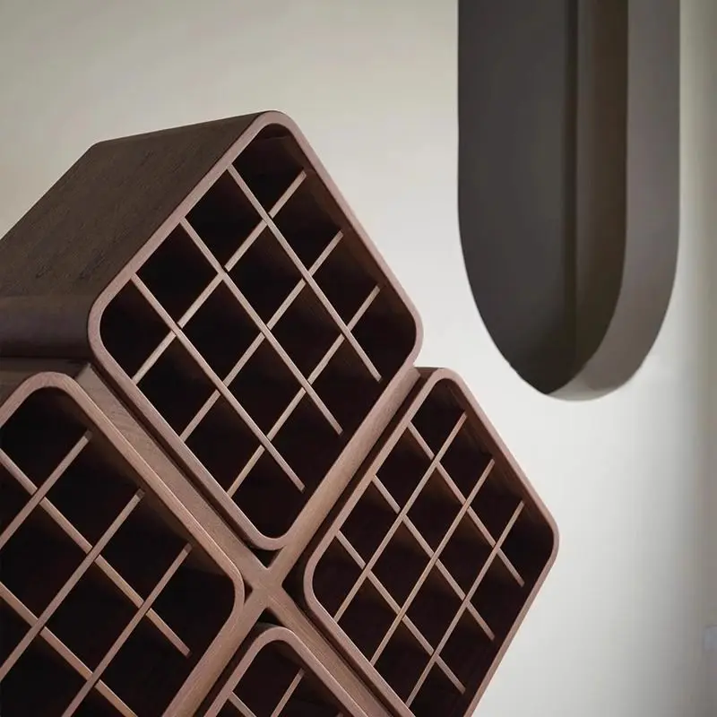 北米産ブラックウォールナットワインラック菱形格子家庭用リビングルーム無垢材ディスプレイラックバー多機能ワインキャビネット