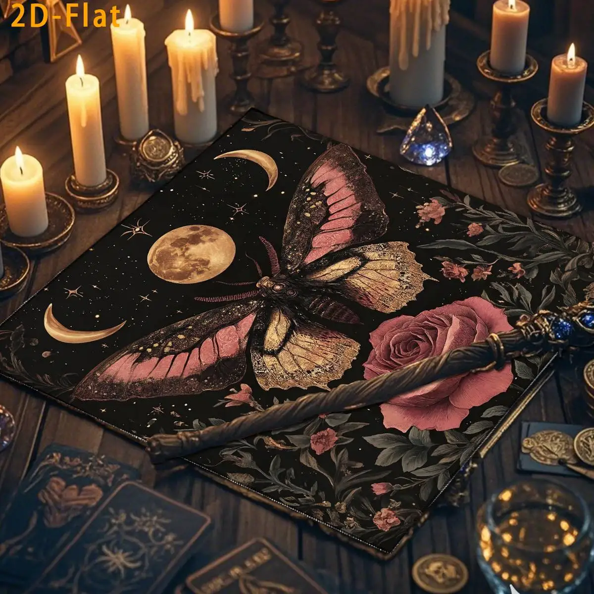 Flowers Plants Divination Altar Cloth  Moon Phase Moth Tarot Tablecloth For Tarot Card Reading Decorative Polyester Oracle Mat