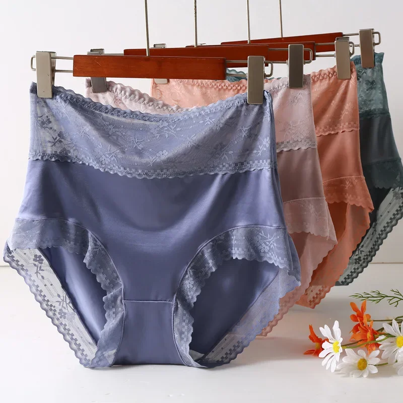 Plus size satin panties women's new sexy high quality satin transparent mesh underwear no trace big briefs 4XL large 4XL