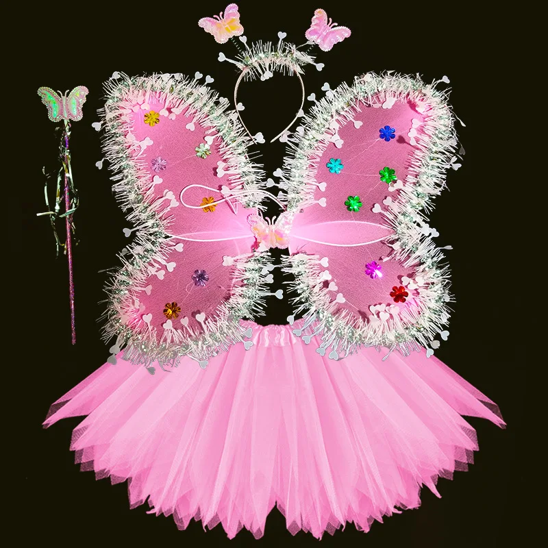 Girls Costume Props Girls Skirts Angel Lace Wings Flashing Butterfly Skirt Lights Suit Easter Valentines Day