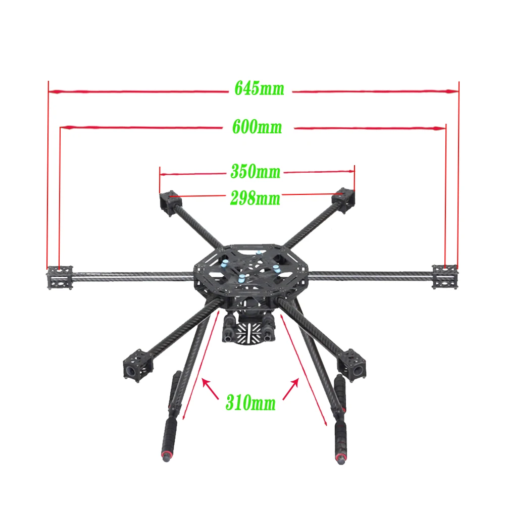 X600-X6 600mm FPV Hexacopter Frame with Carbon Fiber Landing Gear Skid S550 SK500 Upgraded Version for RC Multicopter