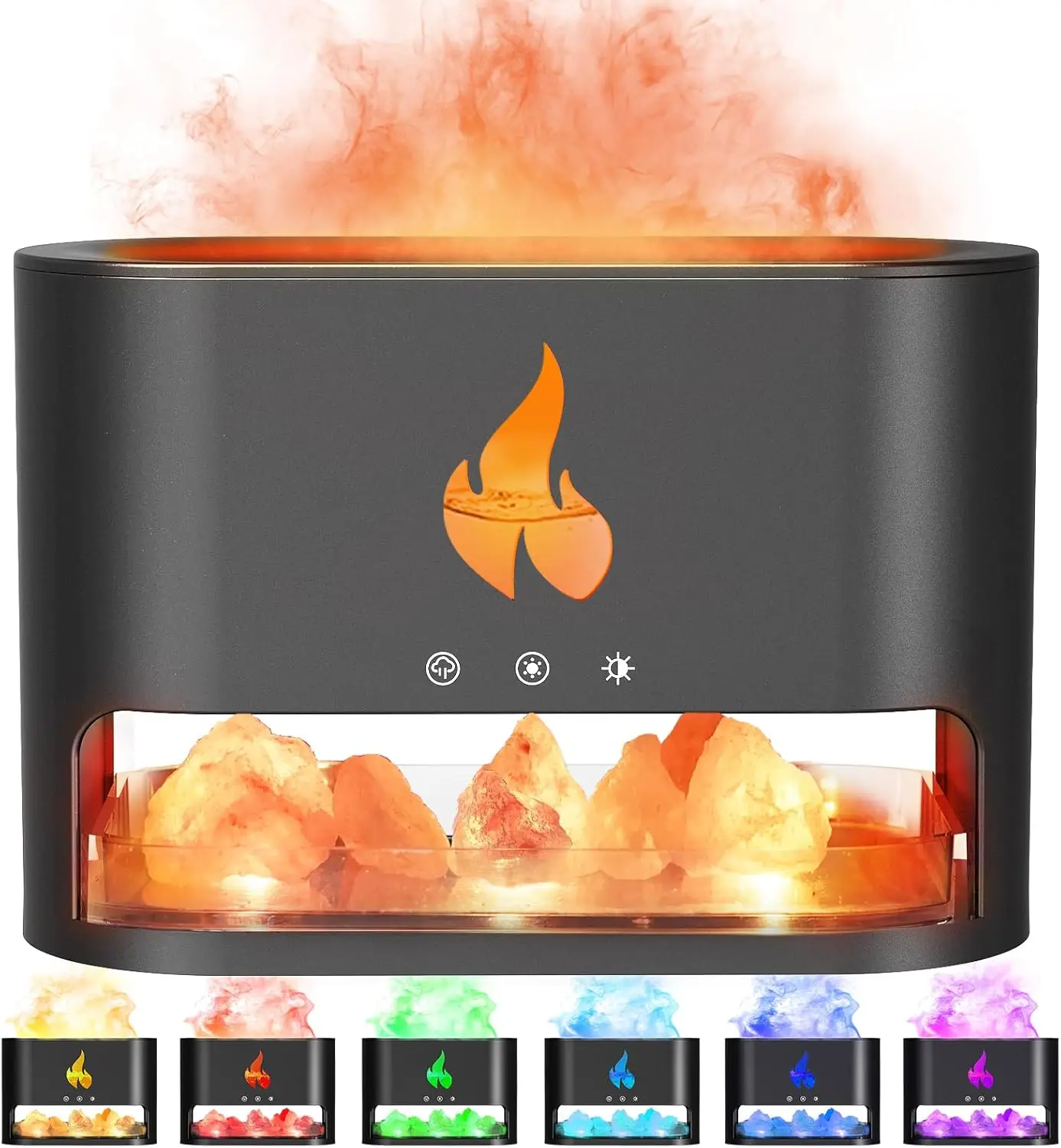 2026 New Upgrade Essential Oil Diffuser, Fireplace Flame Fire Oil Diffuser, 250ml Himalayan Salt Lamp Diffuser, Cool Mist Aromat