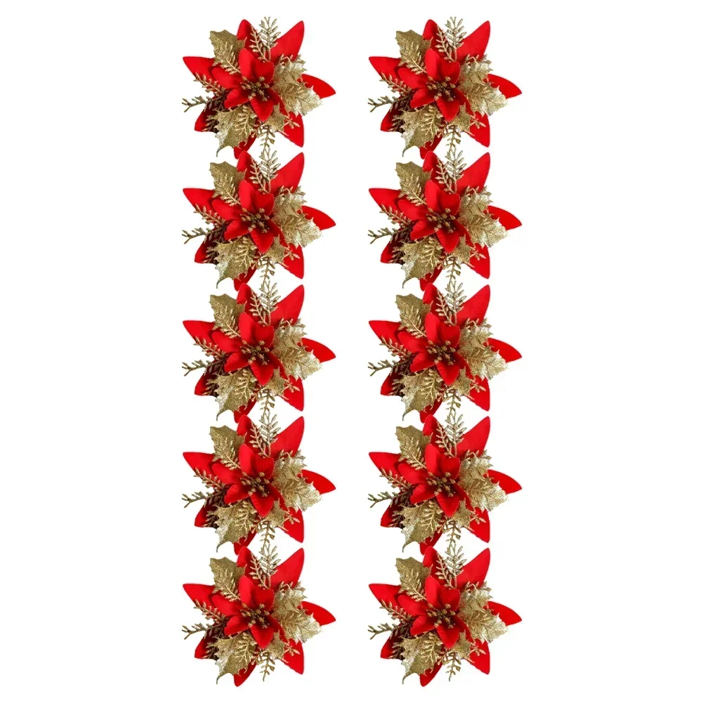 Aesthetic Touch Pack of 10 Sparkling Artificial Flowers Perfectly Crafted for Seasonal Decorations on Trees or Wreaths